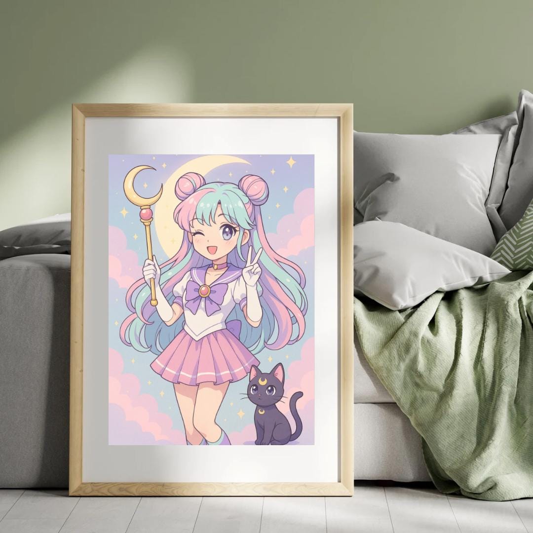 Kawaii Magical Girl Digital Poster | Pastel Anime Printable Wall Art ...