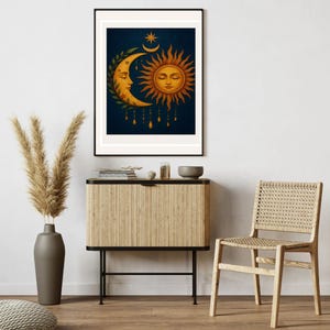 Boho Sun and Moon Wall Art Printable – Ethereal Celestial Poster | Sun Moon Digital Download | Bohemian Gallery Decor
