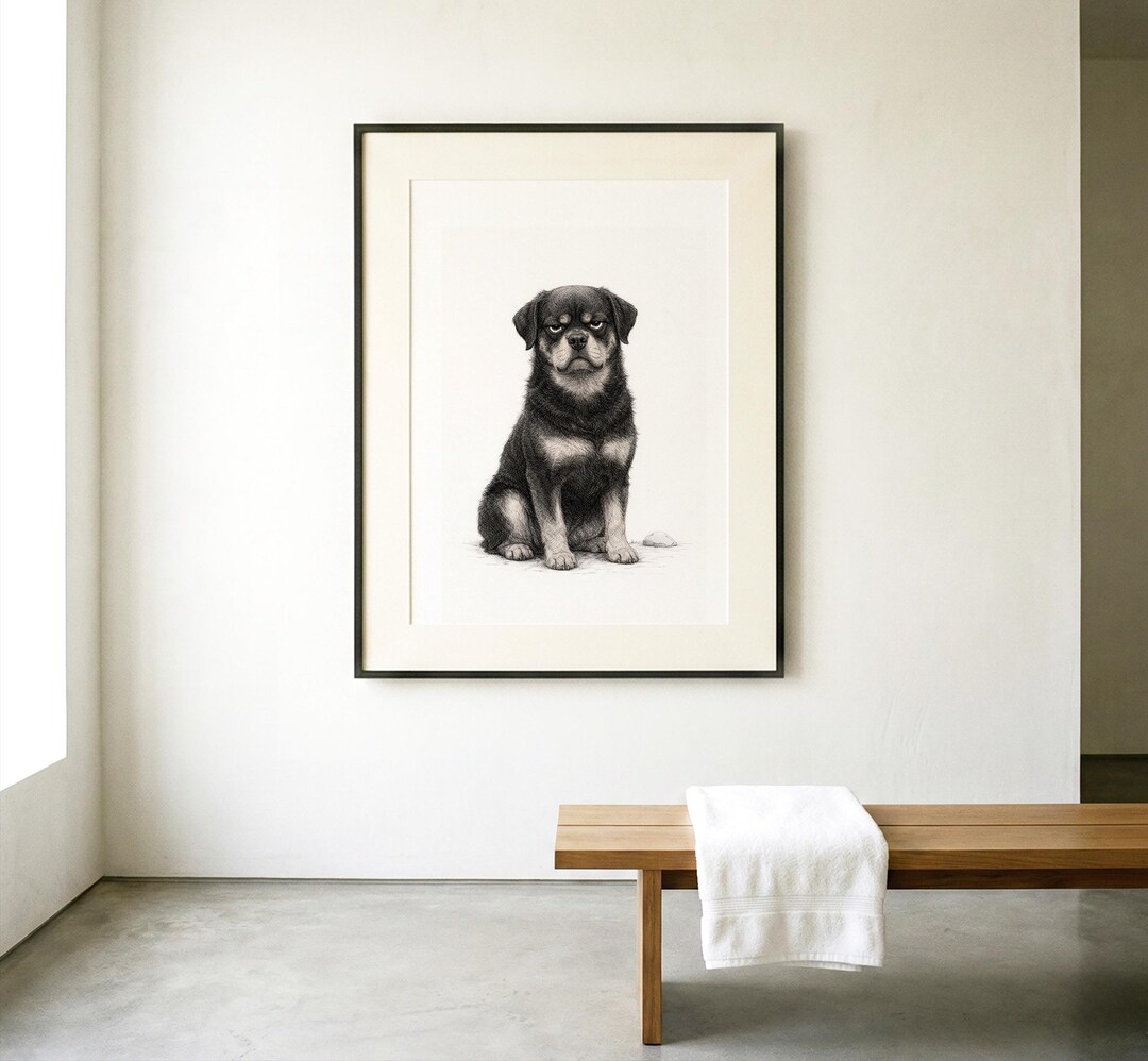 Grumpy Rottie Rottweiler Wall Art Print, Black and White Dog Illustration, Grumpy ...