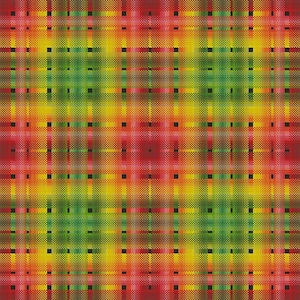 May include: A vibrant, symmetrical pattern featuring a plaid design. The pattern incorporates a mix of colors, including red, yellow, green, and black, creating a visually dynamic and textured effect. The design is reminiscent of a woven fabric.