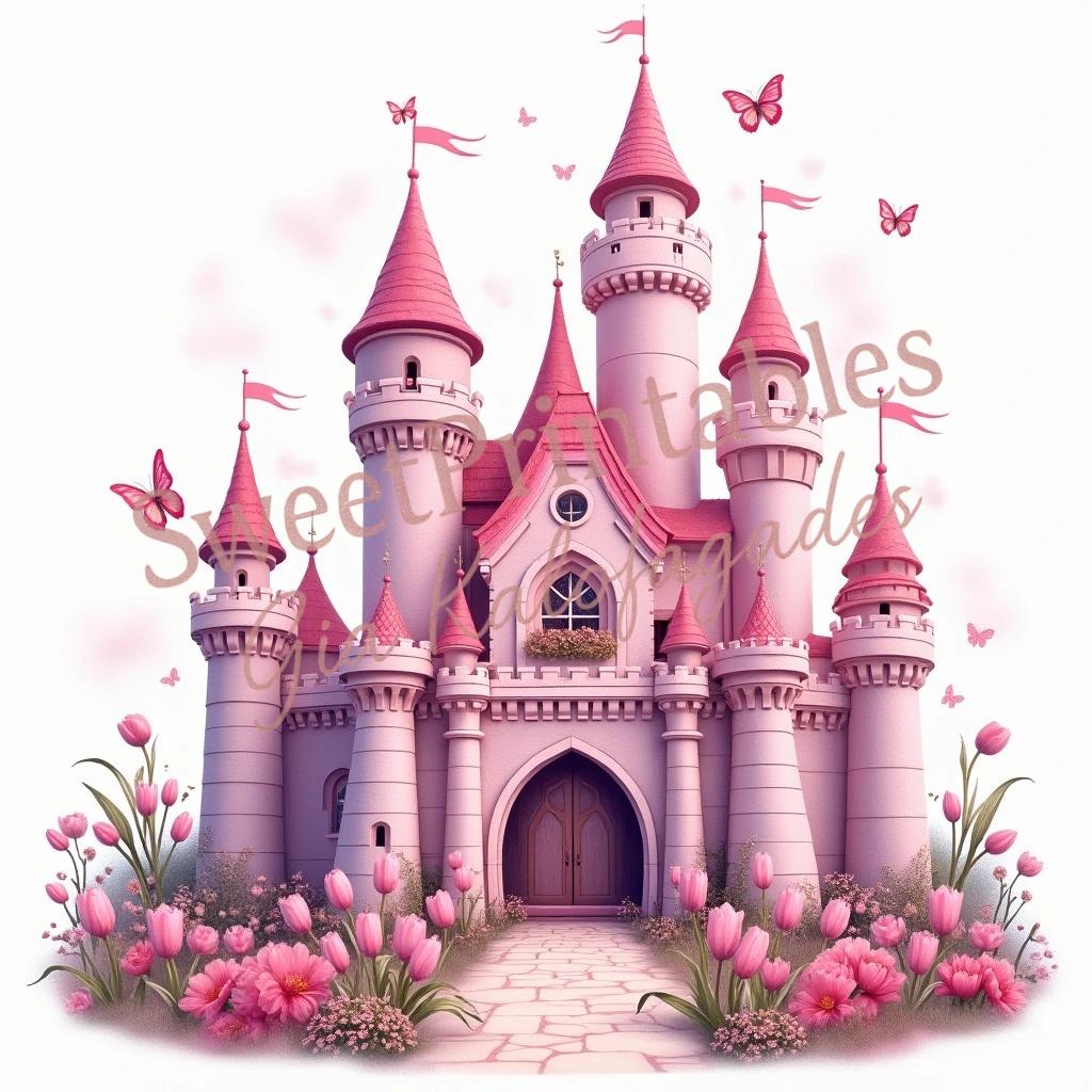 Download Pink Castle Clipart – Fairytale Princess Watercolor Art, Girls ...