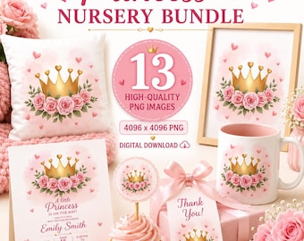 Princess Crown – Pink & Gold Floral Watercolor Crowns, Fairytale Nursery Art