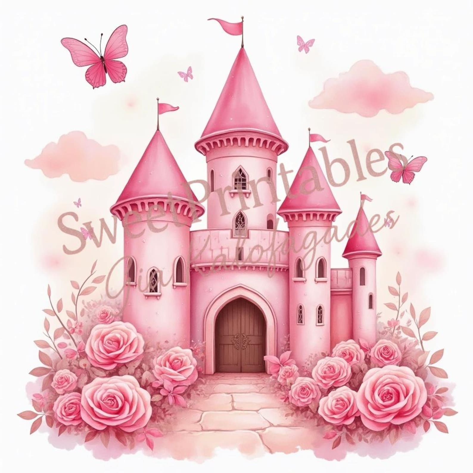 Download Pink Castle Clipart – Fairytale Princess Watercolor Art, Girls ...