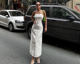 Woman Dress Summer Dress Linen Sundress Midi Dress Elegant Dress Natural Linen Dress Wedding Guest Dress Cocktail Dress Evening Dress