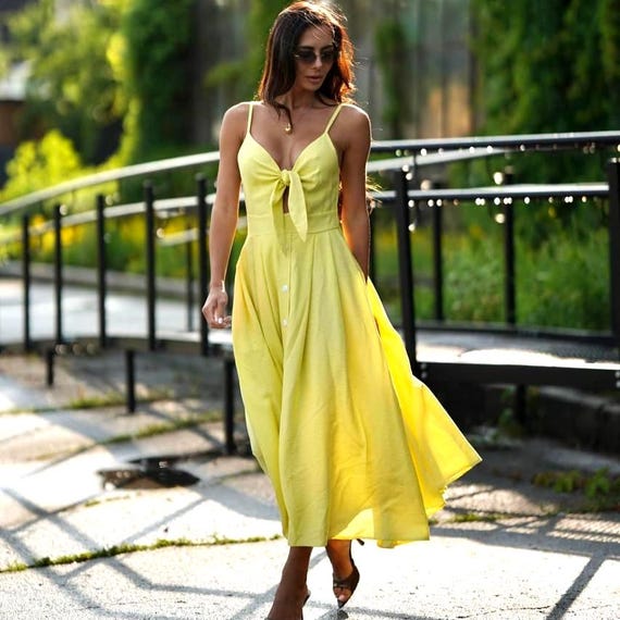 sachin and babi light blue dress Yellow Strappy Smock Midi Dress – AX Paris main image 0