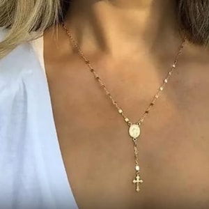 ヴィンテージクロスロザリオネックレス - 女性のためのボヘミアンクリスチャンペンダントジュエリー - スピリチュアルチャームギフト - 2024年ファッショントレンド