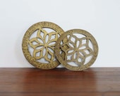 Vintage trivets / hot plate / mid-century modern engraved brass matching pair