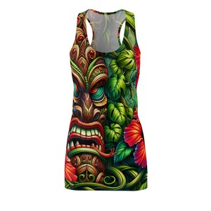 Tropical Design &#39;Tiki Time&#39; Racerback Dress, Summer Party Outfit, Floral Summer Dress, Festive Beach Dress, Unique Gift