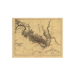 Vintage Grand Canyon-kaartkunstdruk - muurdecoratie voor raften en natuurliefhebbers, aanpassen voor een Grand Canyon-reisherinnering