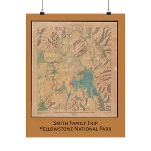 Pósteres verticales, póster personalizado del mapa de Yellowstone, arte mural del Parque Nacional, impresión mate, recuerdo de vacaciones personalizado, decoración de mapas históricos