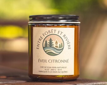 Bougie Éveil Citronné | Bougie naturelle en cire de soja | Parfum relaxant | Fait main au Québec | Cadeau bien-être écoresponsable