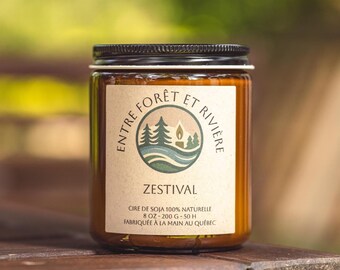 Bougie Zestival | Bougie naturelle en cire de soja | Parfum relaxant | Fait main au Québec | Cadeau bien-être écoresponsable