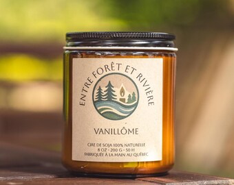 Bougie Vanillôme | Bougie naturelle en cire de soja | Parfum relaxant | Fait main au Québec | Cadeau bien-être écoresponsable