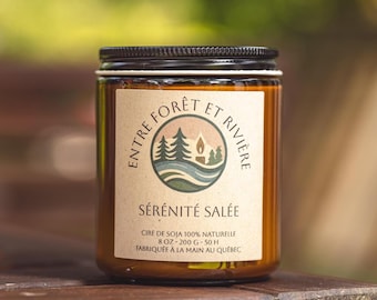 Bougie Sérénité Salée | Bougie naturelle en cire de soja | Parfum relaxant | Fait main au Québec | Cadeau bien-être écoresponsable