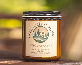 Bougie Velours Ambré | Bougie naturelle en cire de soja | Parfum relaxant | Fait main au Québec | Cadeau bien-être écoresponsable
