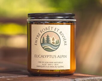 Bougie Eucalyptus Alpin | Bougie naturelle en cire de soja | Parfum relaxant | Fait main au Québec | Cadeau bien-être écoresponsable