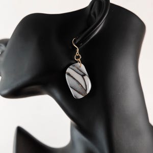 Marbled Black and White Polymer Clay Dangle Earrings – Handmade Lightweight Statement Earrings