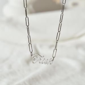 Personalized Name Necklace with Paperclip Chain, Silver Name Necklace, Solid Gold Name Necklace, Personalized Jewelry, Mothers Day Gift