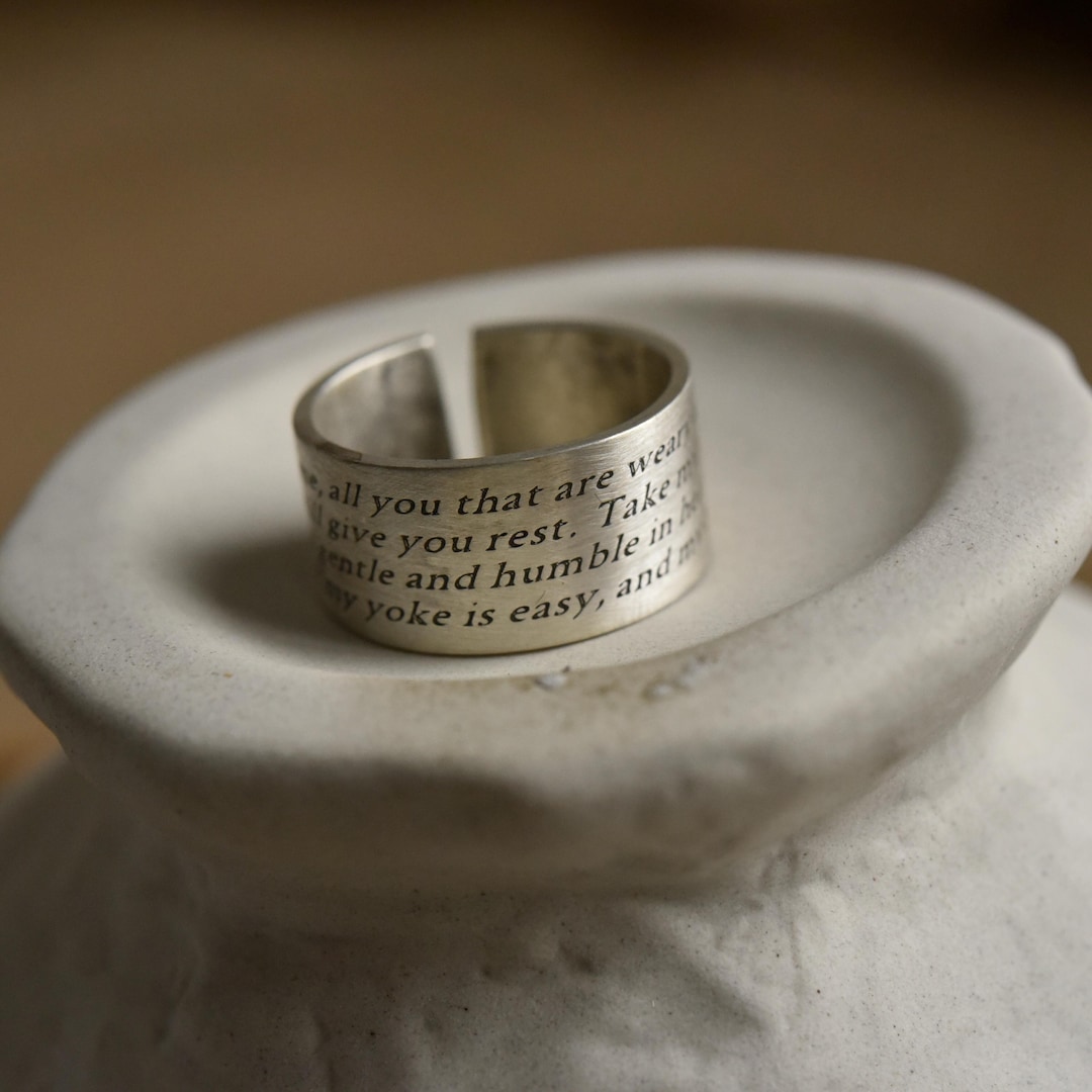Handmade Sterling Silver Bible Verse Ring, Engraved Wide Band Ring ...