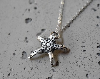 Starfish Necklace in Sterling Silver – Handmade Ocean Jewelry, Textured Sea Star Pendant on Chain, Unique Beach Lover Gift, Artisan Design