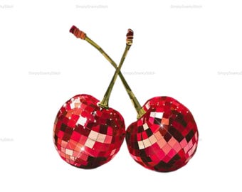 PNG de Cereja Disco, PNG de Cereja Retrô, PNG de Sublimação Disco, Download Instantâneo, PNG de Disco Retrô, PNG Feminino, Imagem PNG de Bola de Discoteca, Estilo Anos 90