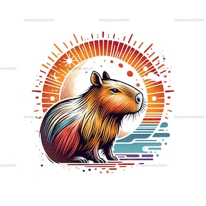 Capybara PNG, Capybara Aesthetic PNG, Capybara Sublimation Design, Instant Download, Capybara Shirt, Retro Sunset png, Anime Capybara png