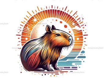 Capybara PNG, Capybara Ästhetik PNG, Capybara Sublimation Design, Sofort-Download, Capybara Shirt, Retro Sonnenuntergang png, Anime Capybara png