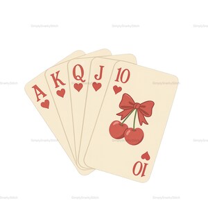 Scala Reale PNG, Ciliegia Coquette PNG, Sublimazione del Gioco d'Azzardo PNG, Download Istantaneo, Poker PNG, Girly PNG, Ciliegia Retro PNG, Vegas PNG, Carte