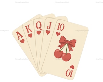 Royal Flush PNG, Coquette Cherry png, Gambling Sublimation png, Instant Download, Poker png, Girly png, Retro Cherry png, Vegas png, Cards