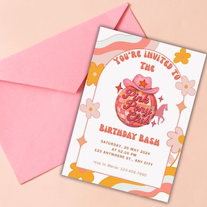 Pink Pony Club Themed Invitation - printable Party Invite- personalized in CANVA - Viral birthday Theme - Pink Pony Club - Groovy birthday