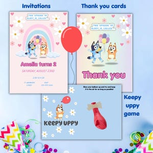 Bluey Birthday Package | Custom Digital Invitations, Thank You Cards & Game for Kids Party.