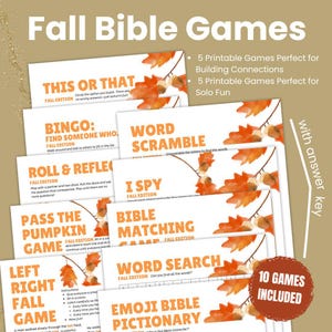 Fall Bible Games Printable Bundle, Christian Activities (Digital Download)