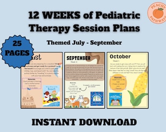 Pediatric Developmental / Speech Therapy Session Plans - 12 WEEKS Themed July through September