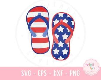 American Flag Flip Flops SVG, 4th of July SVG, USA Sandals Svg, Stars and Stripes Svg Eps Dxf Png