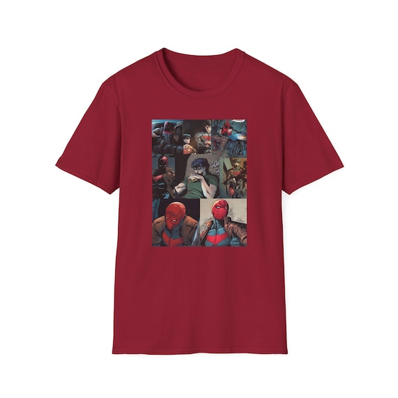 Red Hood/Jason Todd Retro Collage Unisex T-Shirt, DC Comics Fans Gift, Superhero Shirt, Geek Apparel, Comic Book Clothing, Retro Graphic Tee