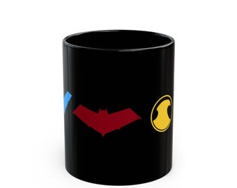 DC Batman Mug - All Robin Logo Red Hood Jason Todd, Nightwing Dick Grayson, Red Robin Tim Drake, Robin Damian Wayne