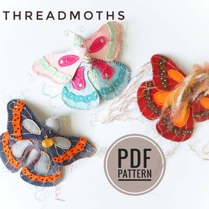 Threadmoth - a pdf felt moth pattern and crochet moth pattern by Enchanted Oakland, digital download, wearable moth, moth wall decor