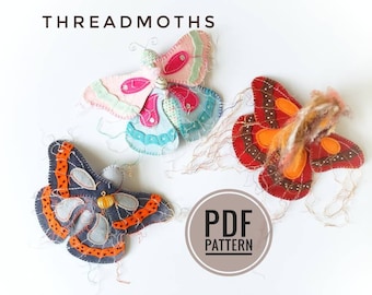 Threadmoth - a pdf felt moth pattern and crochet moth pattern by Enchanted Oakland, digital download, wearable moth, moth wall decor