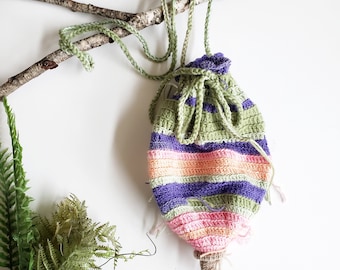 Crochet bag, pixie bag, upcycled mothlet cocoon, crocheted, ren faire, fairycore, elf, dryad, fairy, nature, pouch, Enchanted Oakland