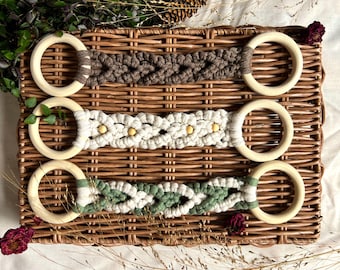 Porta toallas de macramé: decoración de cocina bohemia, algodón reciclado, aro para colgar toallas, accesorio ecológico
