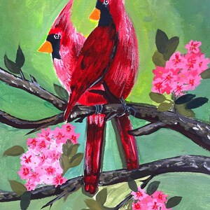 Original Cardinals Gouache Painting in Black Frame (15x11)