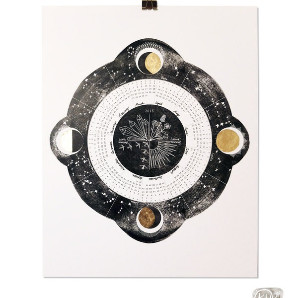 SALE- 2016 GOLD Leaf Seasonal Moon Calendar - Free US shipping