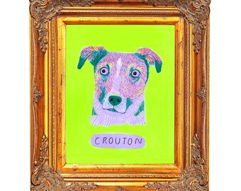 Custom Quirky Dog Portrait, 11x14 Mixed Media Wonky Colorful Pet Portrait