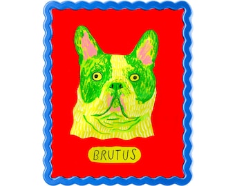 Custom Playful Dog Portrait, 11x14 Mixed Media Quirky Pet Portrait