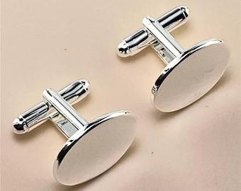 Abotoaduras de prata personalizadas – redondas com gravação personalizada para homens | Casamento, padrinhos, aniversário, presente para ele