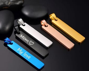 Colar com pingente de barra gravado personalizado • Pingente de aço inoxidável personalizado • Colar com nome para homens e mulheres