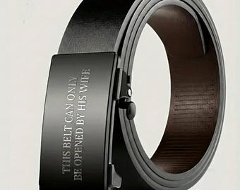 Cinto masculino de couro com gravação personalizada – Fivela com mensagem personalizada – Presente para o marido