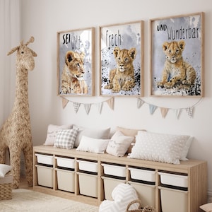 Sei Wild, Frech und Wunderbar – 3-teiliges Kinderzimmer-Poster-Set mit Löwenbabys, Wandbilder für Kinderzimmer, Löwenposter für Kinder