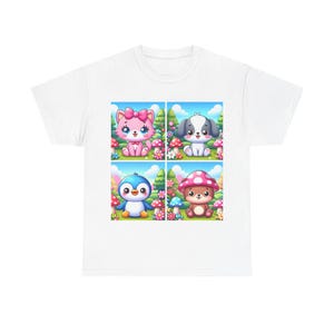 Cute Animal Friends Unisex Heavy Cotton Tee, Perfect for Kids, Gifts, Summer Wear, Animal Lovers, Playful Vibes