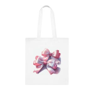 Pink Bow Cotton Tote Bag, Cute Gift Bag for Birthdays, Wedding Favors, Party Supplies, Stylish Shopper Tote, Eco-Friendly Bag